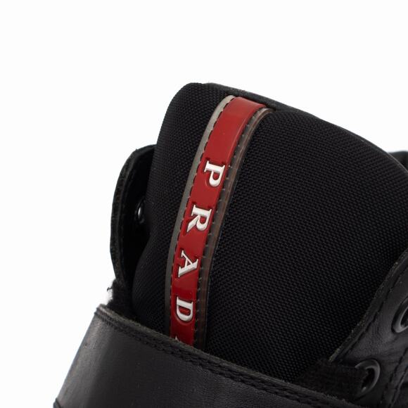 PRADA 4T2789 Black Leather Nylon Ankle America\'s Cup Boots Strap US 8.5